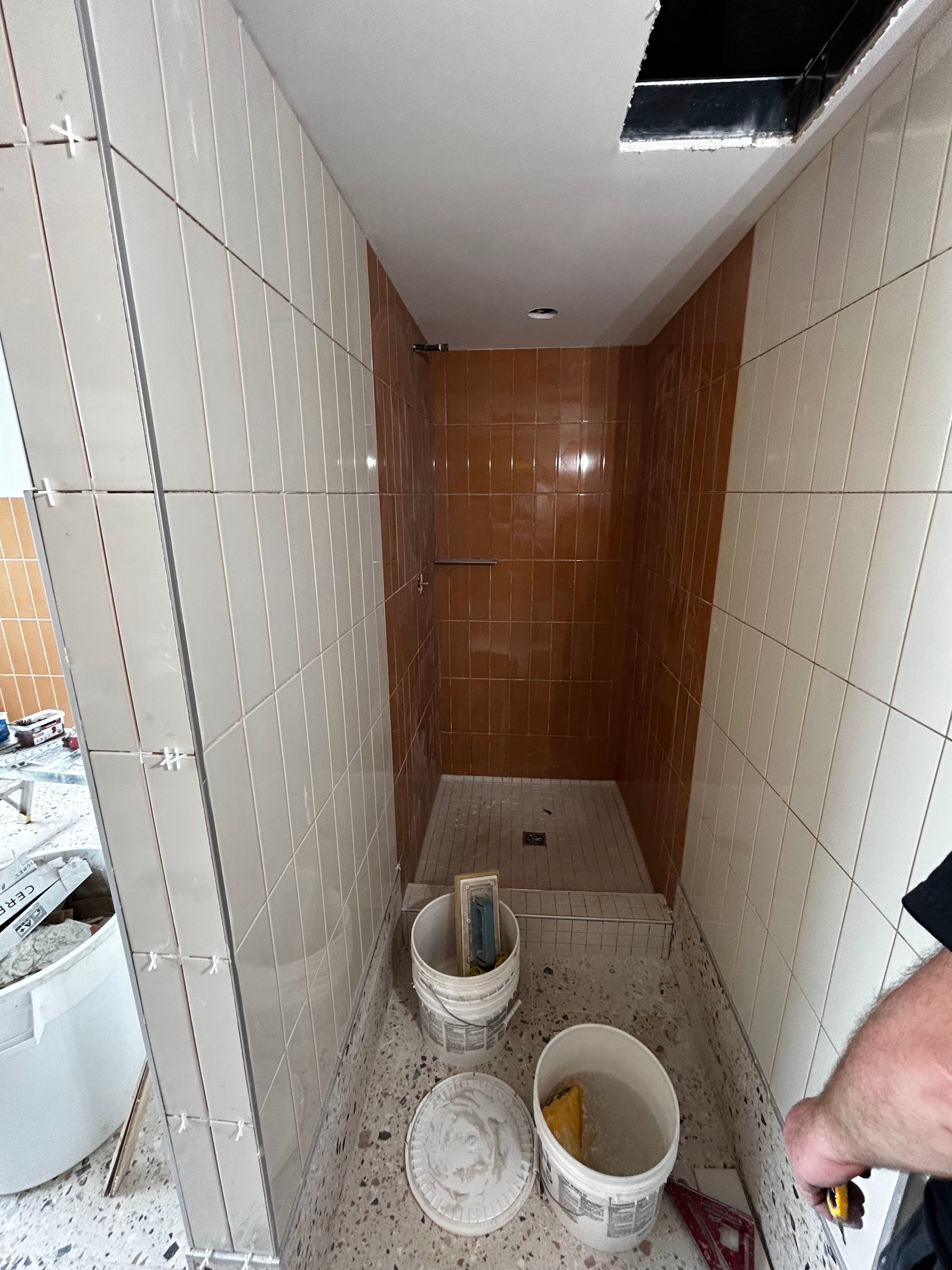 Construction update, shower tiles