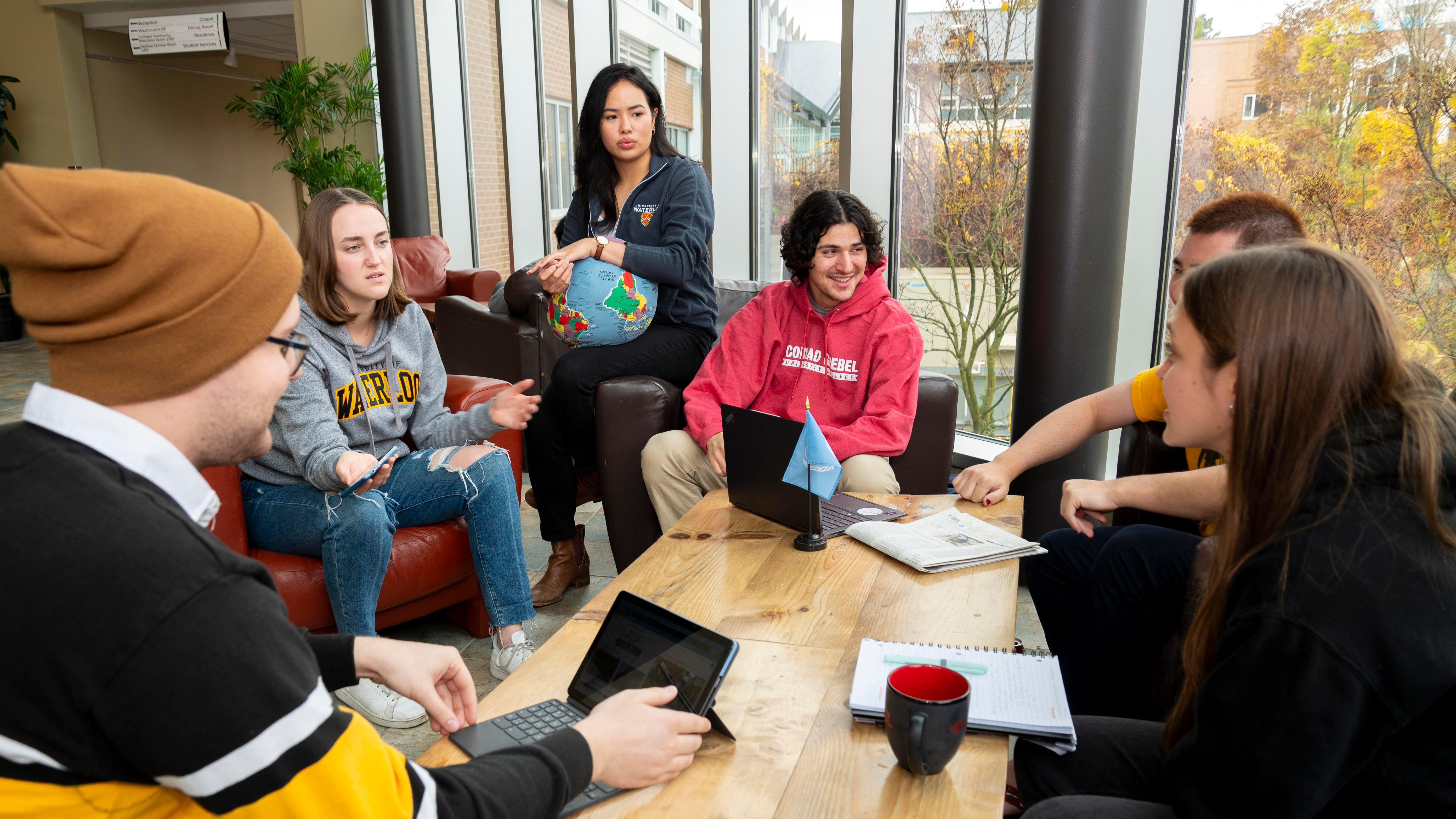 Students in the atrium at Grebel