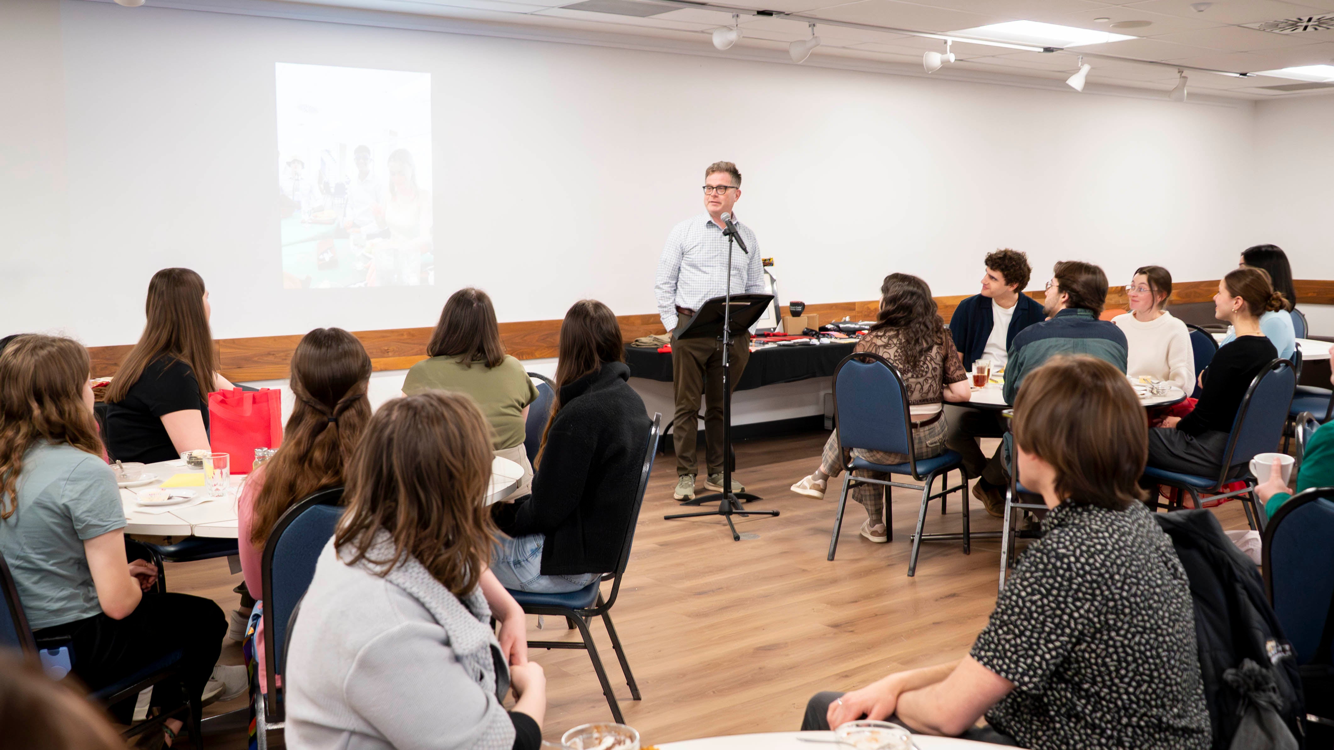 President Marcus Shantz addresses graduating students