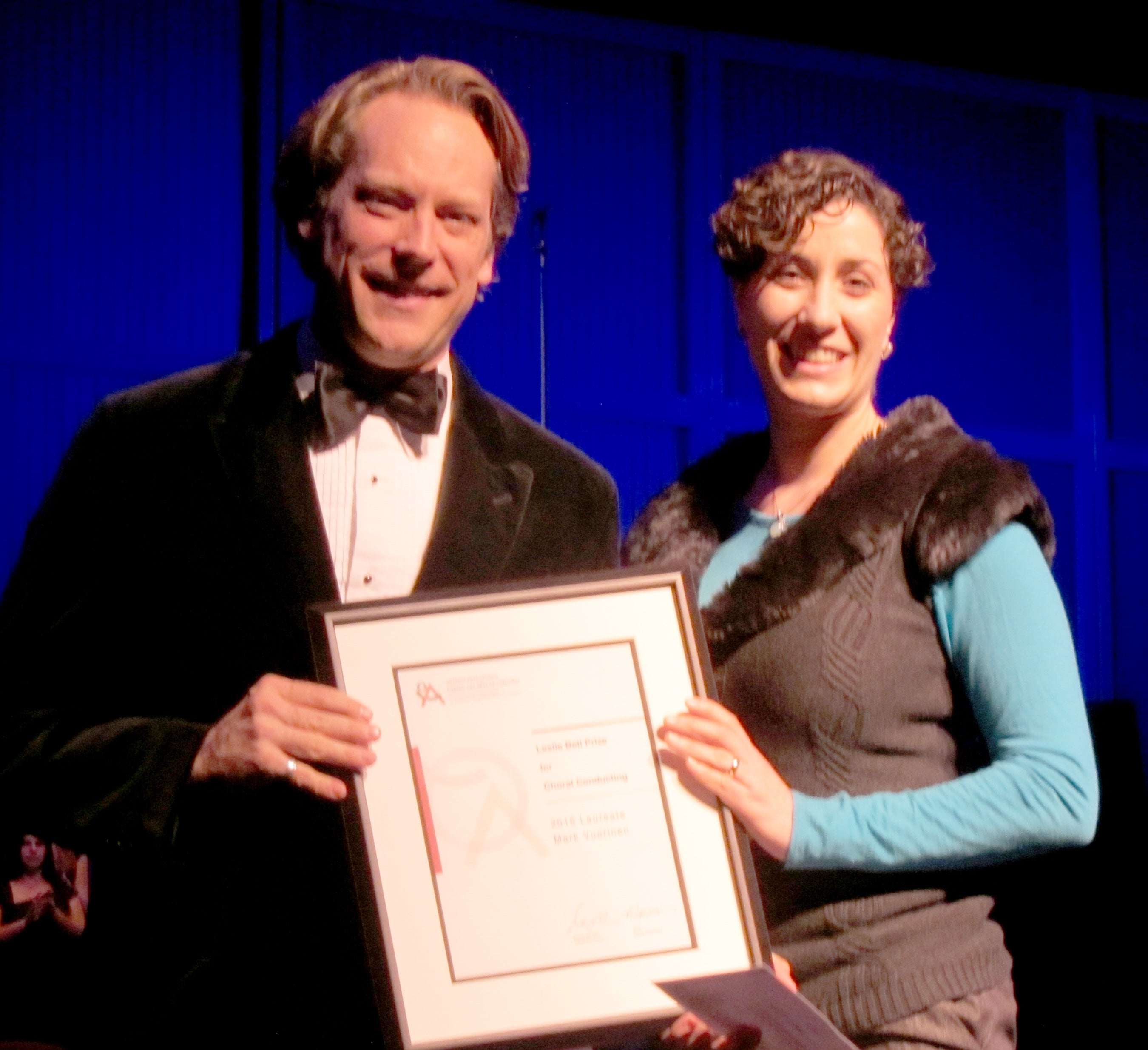 Mark Vuorinen with Jessica Deljouravesh, Music Officer, Ontario Arts Council. Photo by Carolyn Gloude: Ontario Arts Council