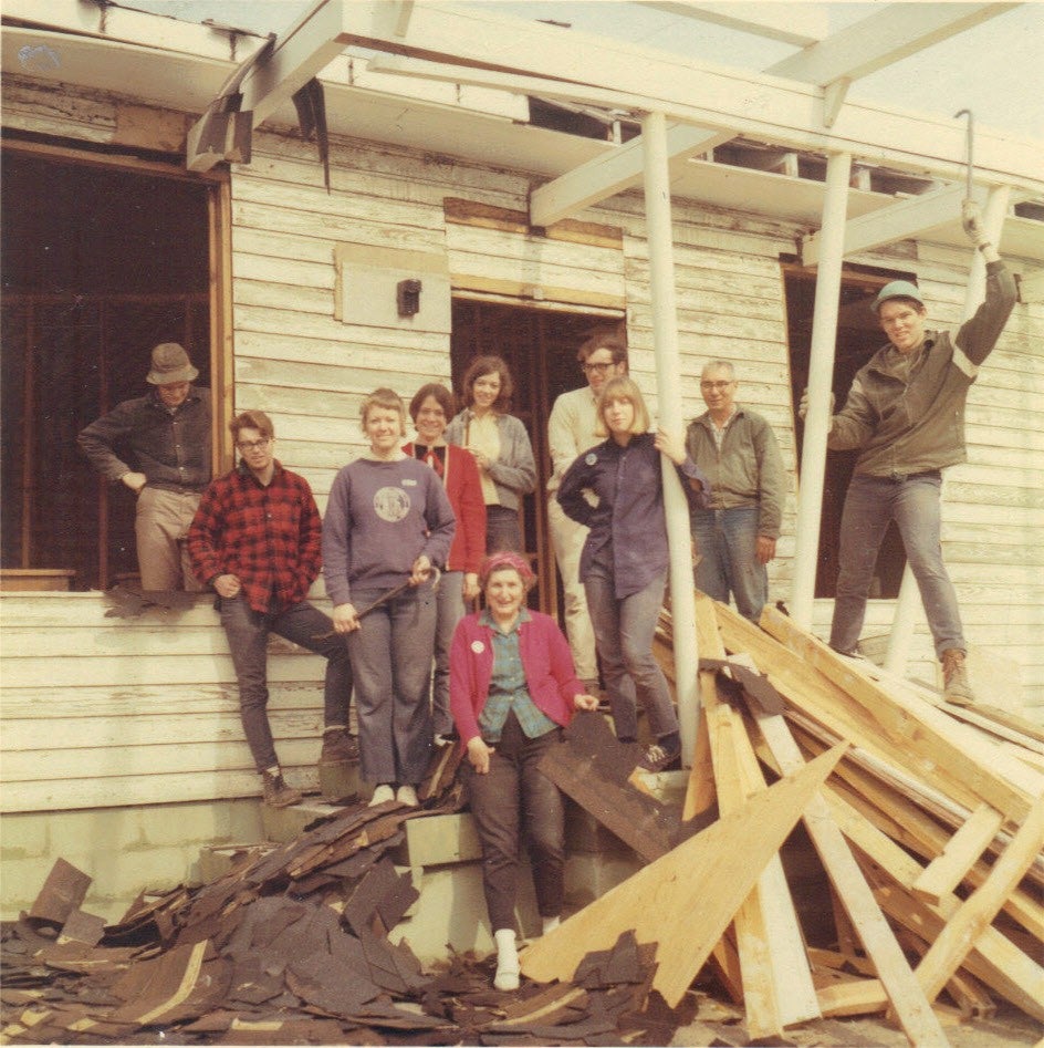 Students on site repairing a home destroyed by a hurricane