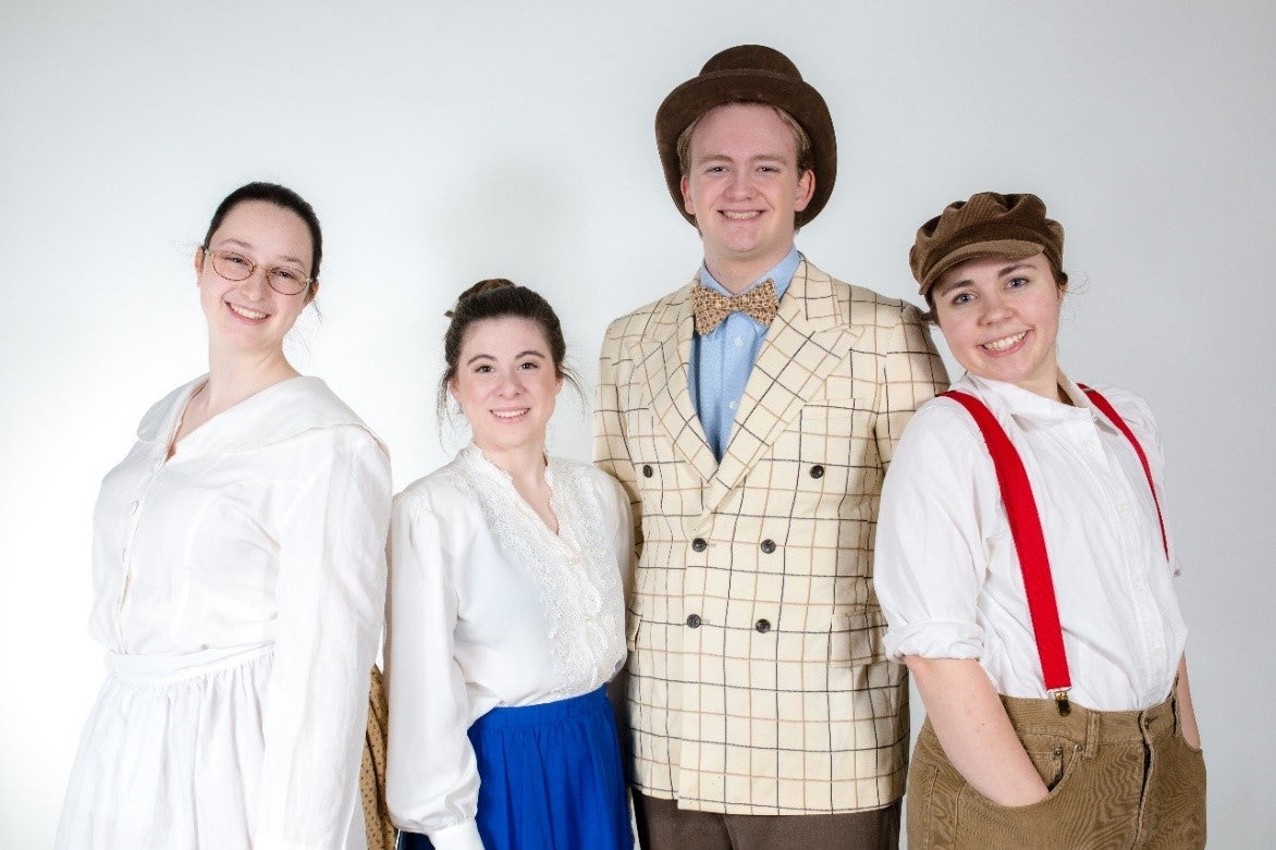  “Family photos” - Marian Paroo and her family with Harold Hil Played by students (l-r): Teresa Lumini, Ruth Tierney, Luke Froese, and Angela Kronel
