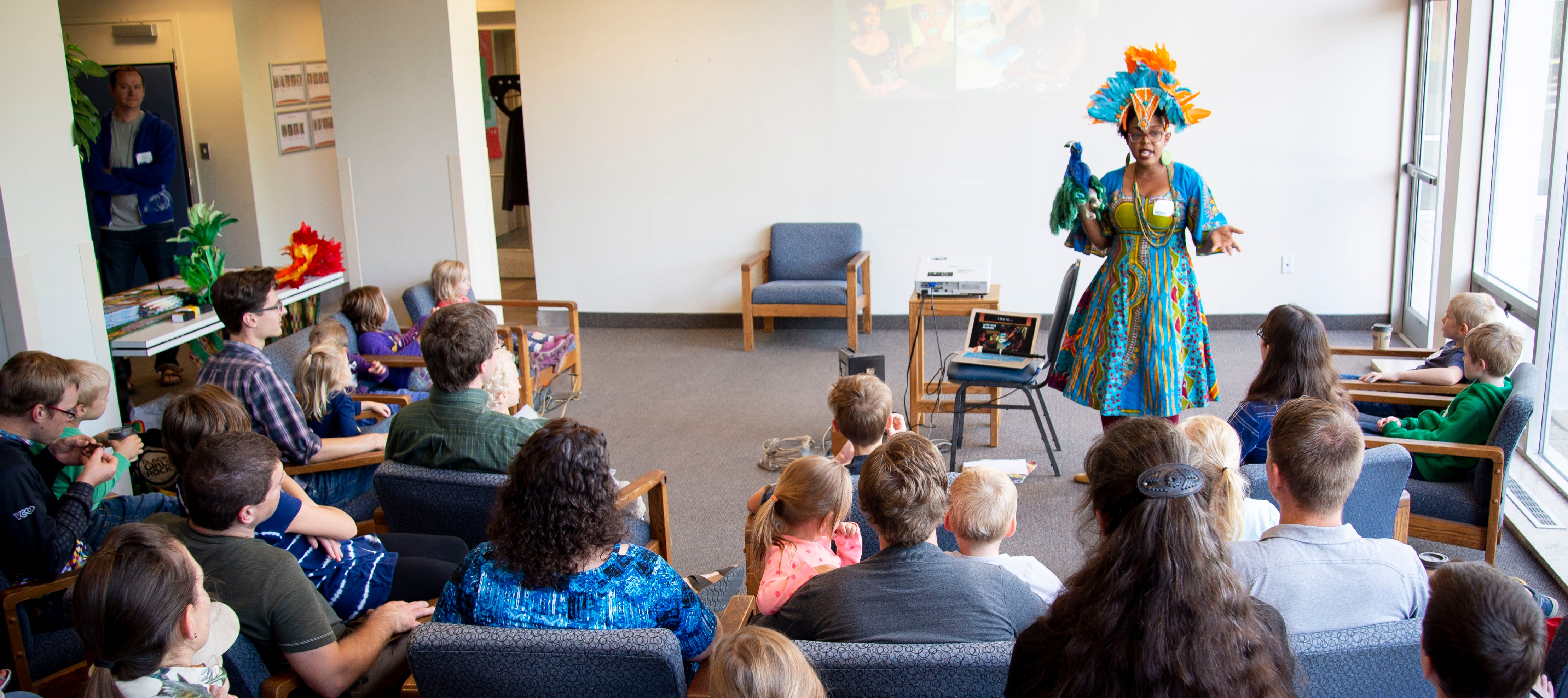 Nadia reading at a Grebel event