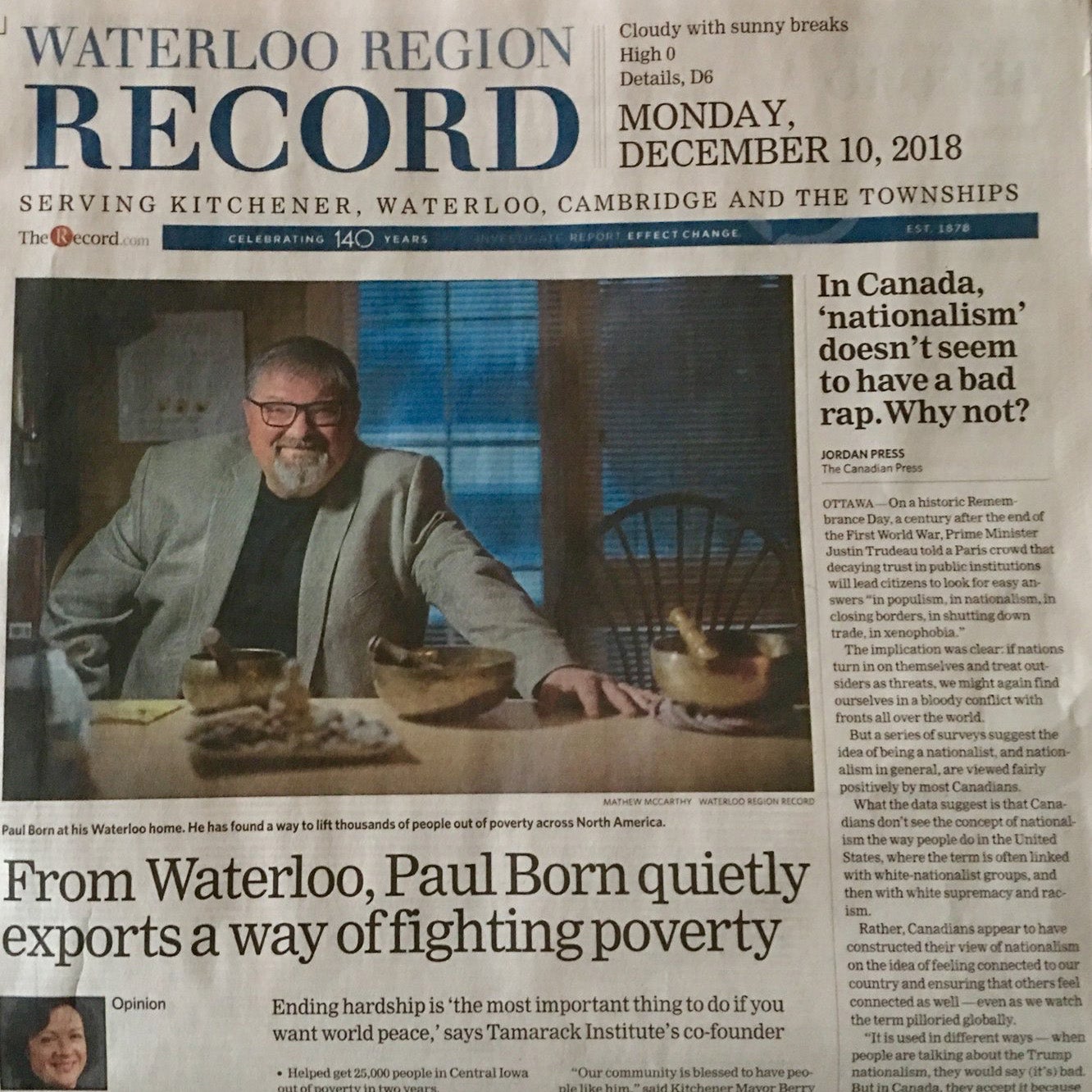 Newspaper with Paul Born on the cover.