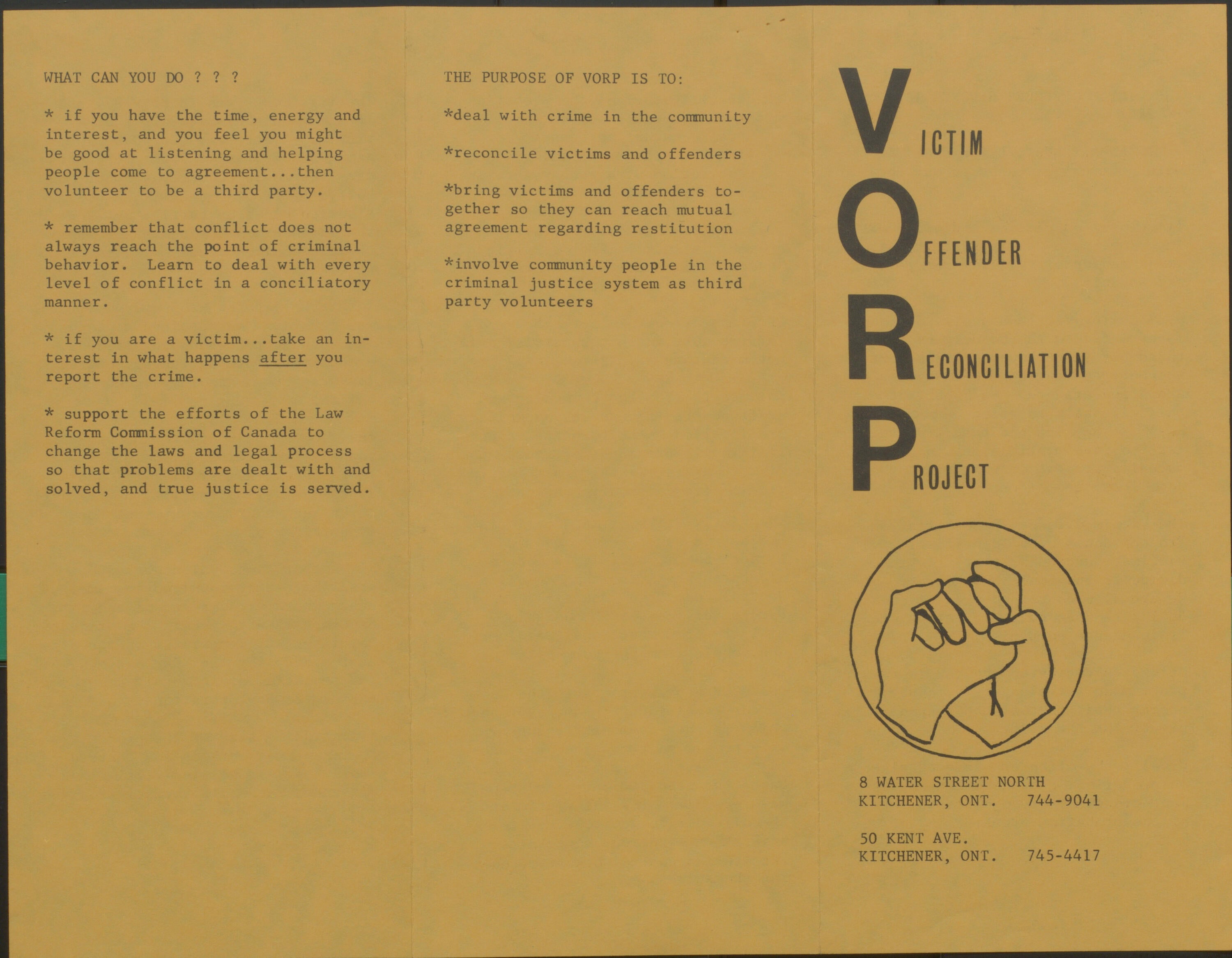 leaflet about victim offender reconciliation project (VORP)