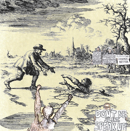 Man reaching down to rescue man who is drowning.