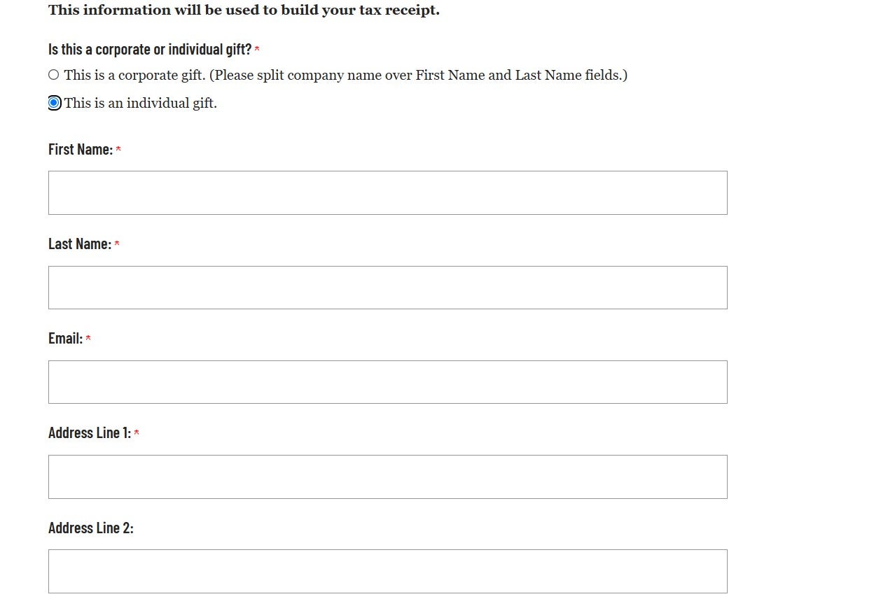 Tax receipt fields in Online gift form