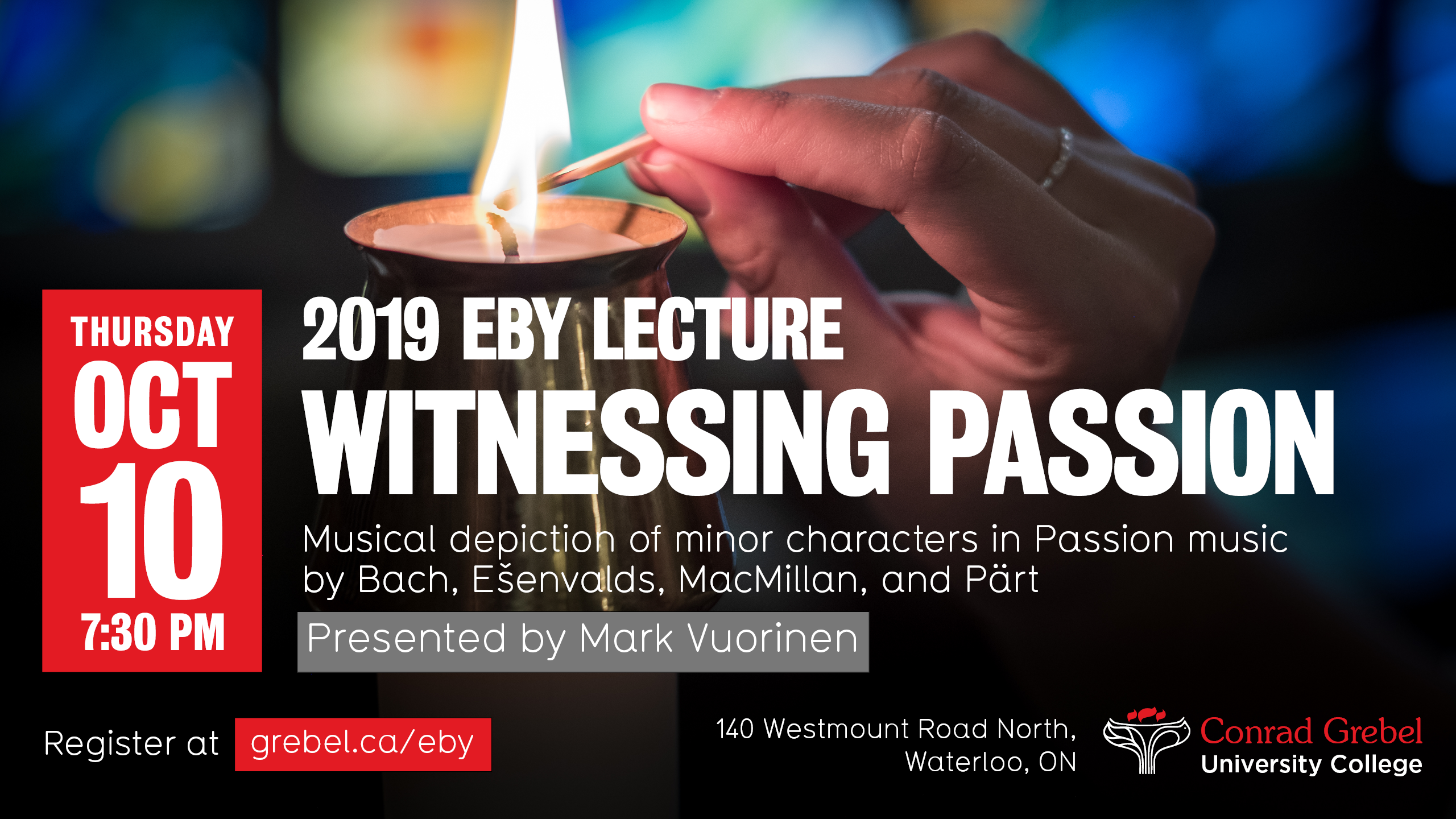 eby lecture, October 10, 2019, 7:30 pm at Grebel