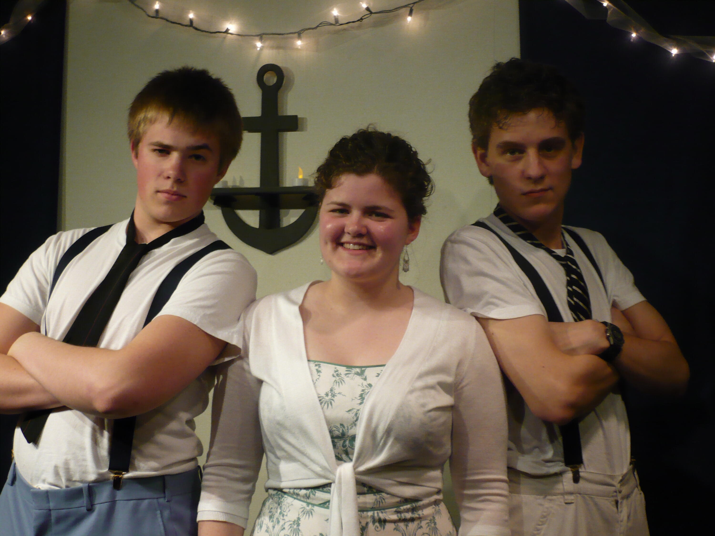 Three students dressed up as characters for the Grebel Talent Show (2000s)