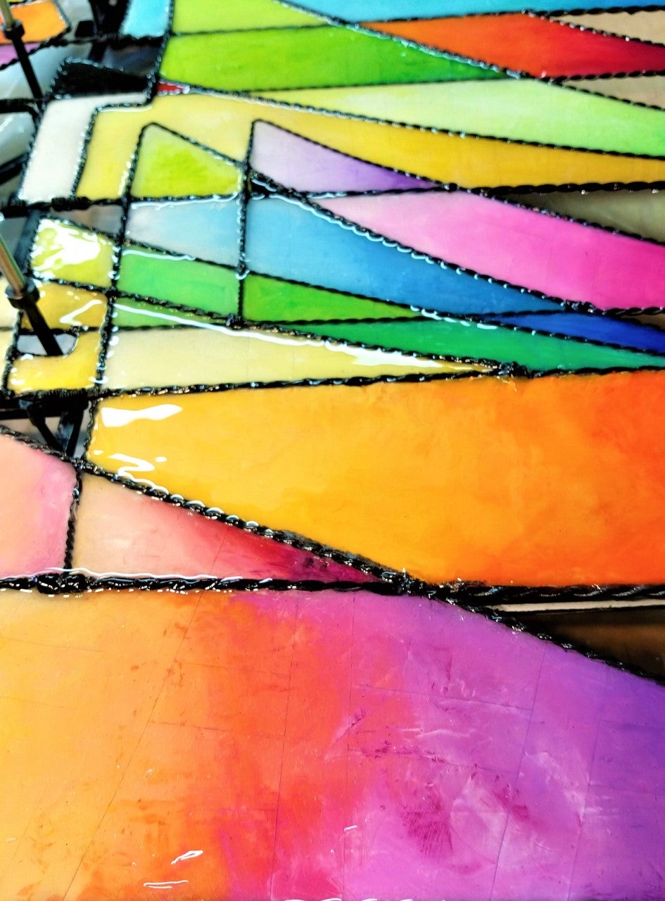 close up of the brightly coloured resin panels