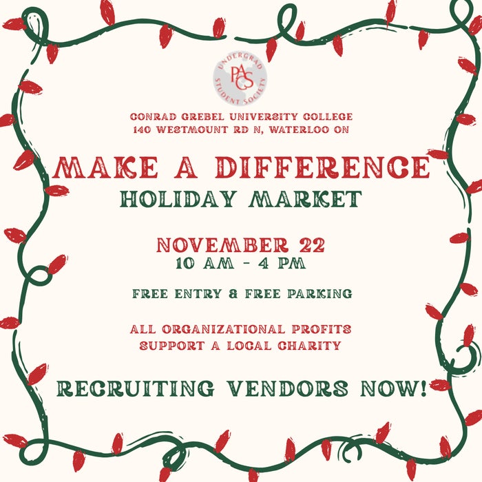 Make a Difference Holiday Market. November 22nd 10am-4pm. Free Entry & Free Parking. All Organizational Profits Support A Local Charity. Recruiting Vendors Now!