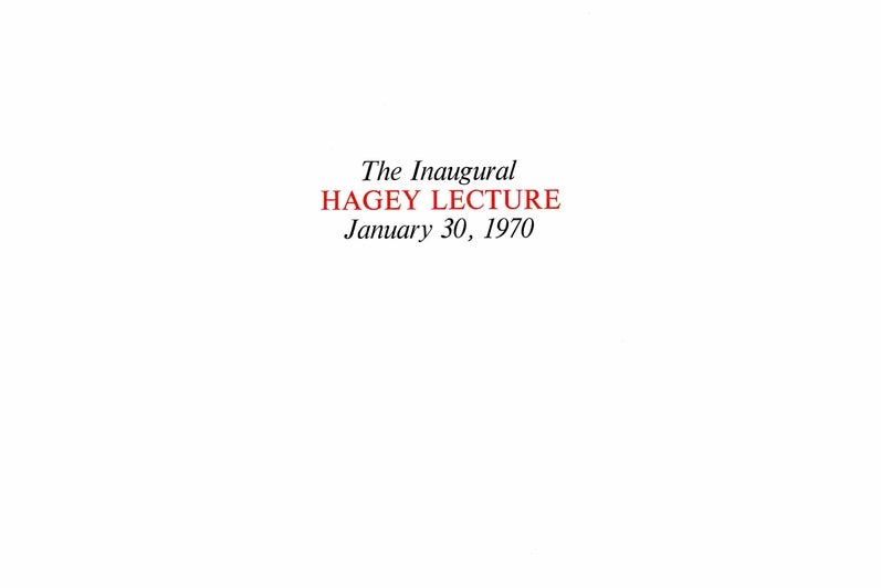 Inaugural Hagey Lecture, January 30, 1970 poster