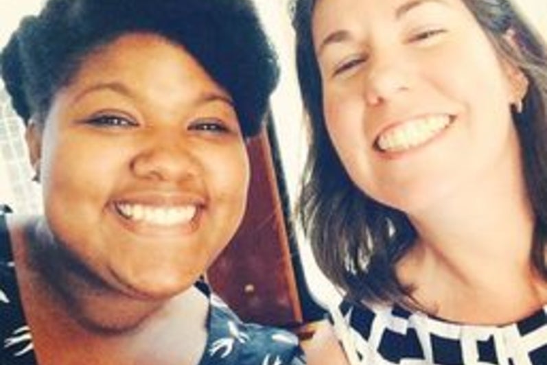 Two lab members taking a selfie.