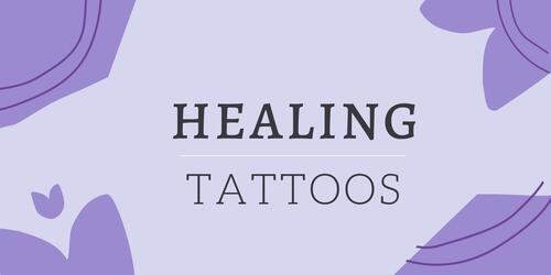 Light purple logo/background with dark purple text that reads &quot;Healing Tattoo&quot;
