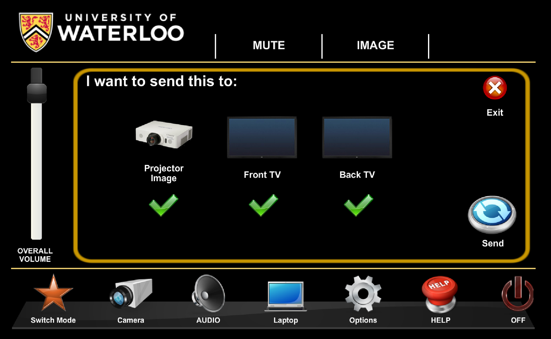 Image of control panel with options for sending display to devices