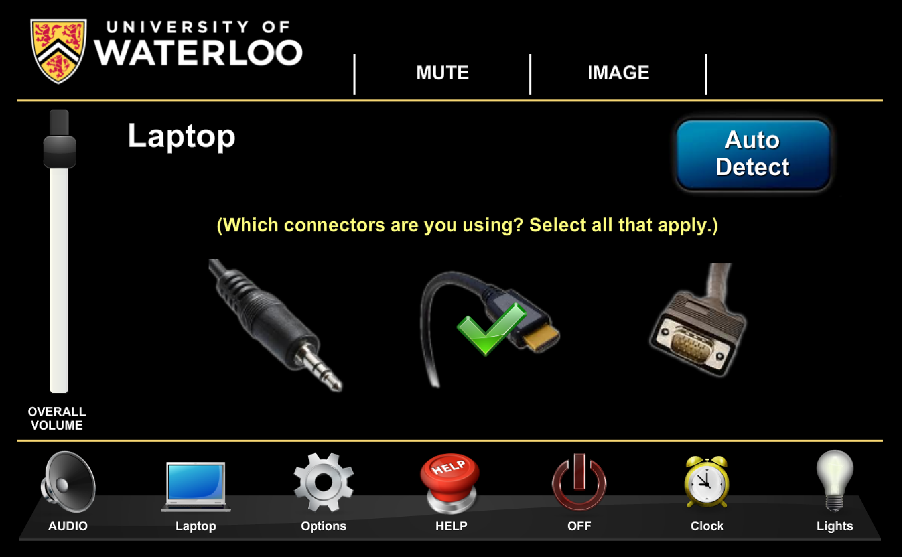 Image of control panel laptop output options