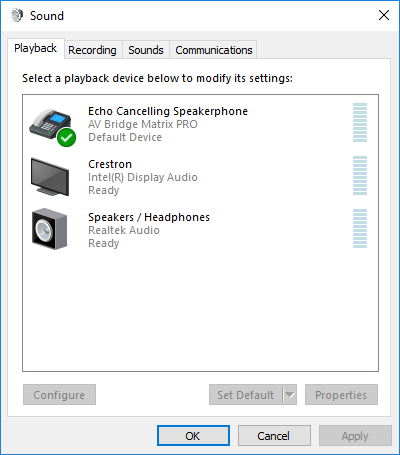 Image of Sound Playback options in sound control 