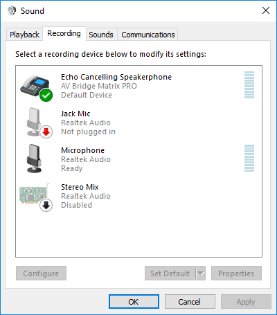 Image of Sound Recording options in sound control