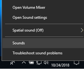 Image of right-click on sound control in the taskbar