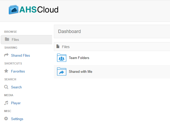 Screen capture of the AHSCloud Folder types