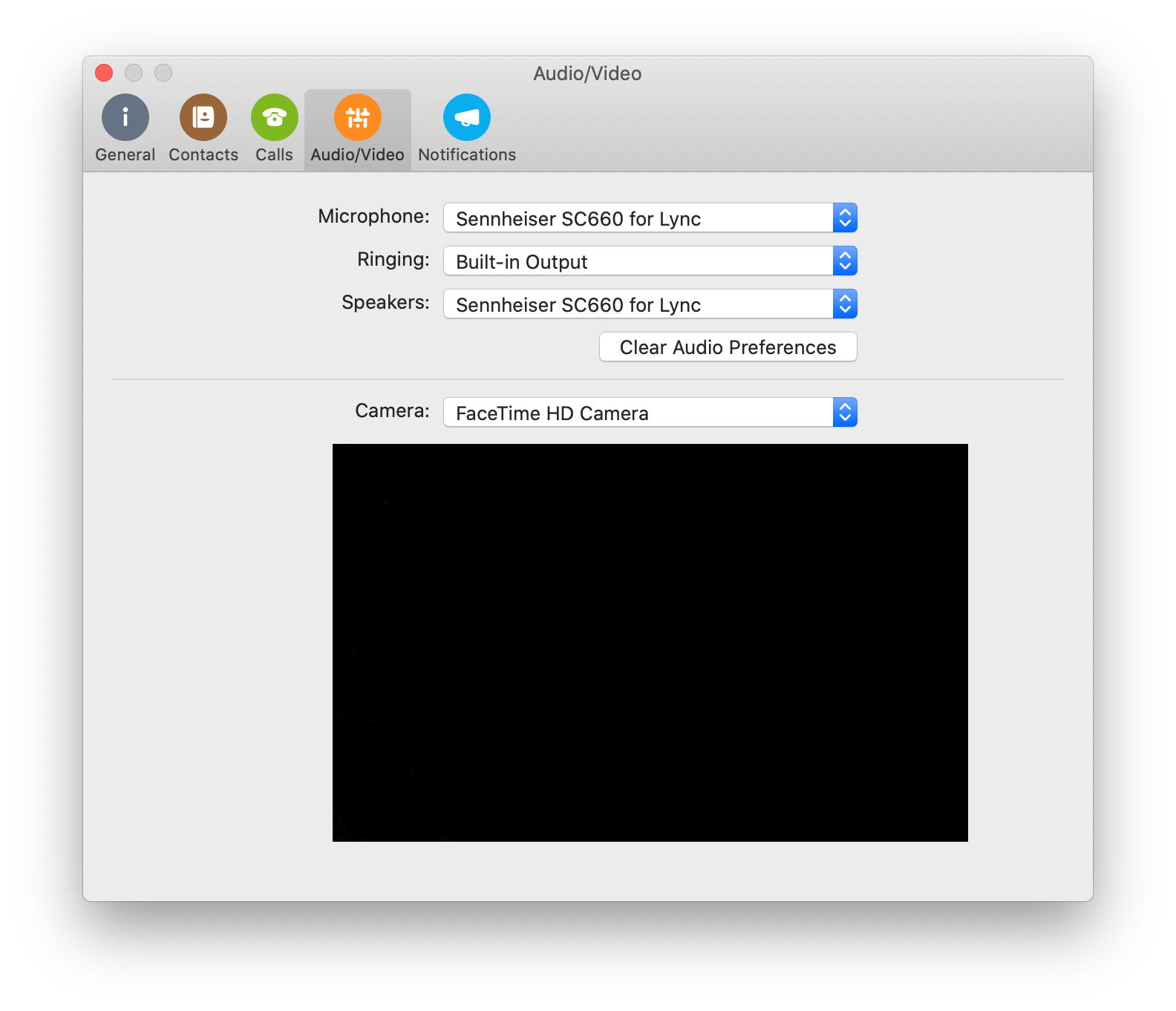 Screenshot of Audio/Video preferences settings