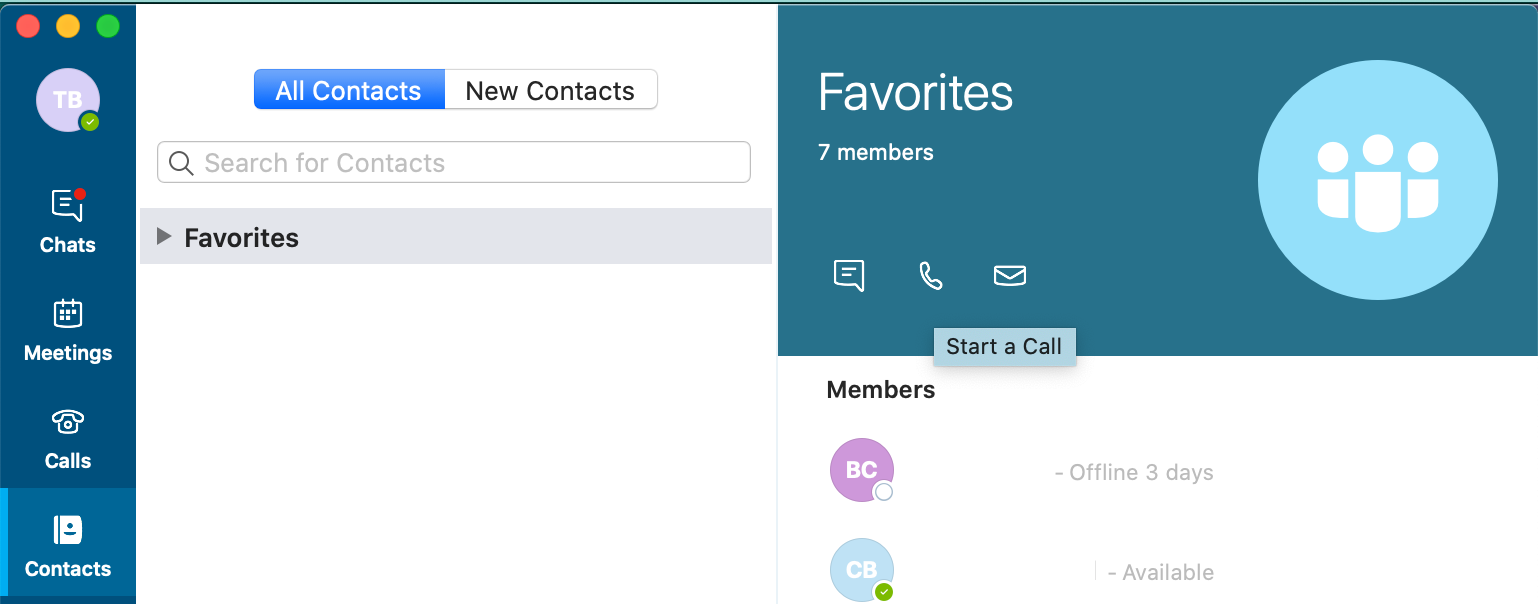 Screenshot of making a conference call using a group