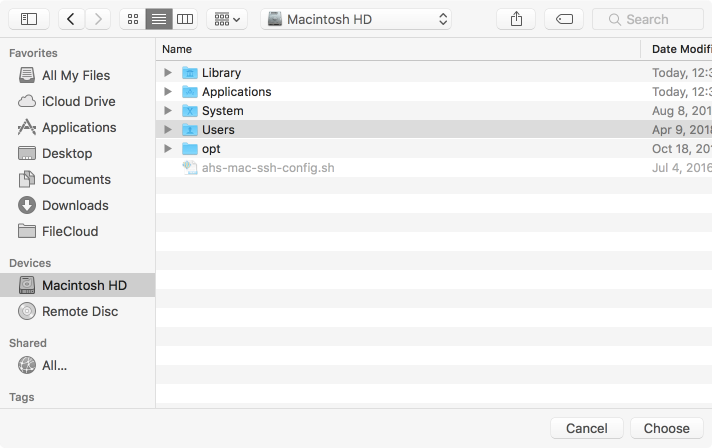 Image of Finder with Users folder selected