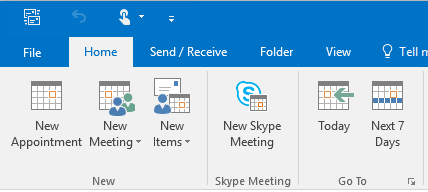Screen capture of Outlook Ribbon with New Skype Meeting
