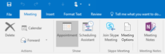 Screen capture of Meeting Options button on Outlook ribbon