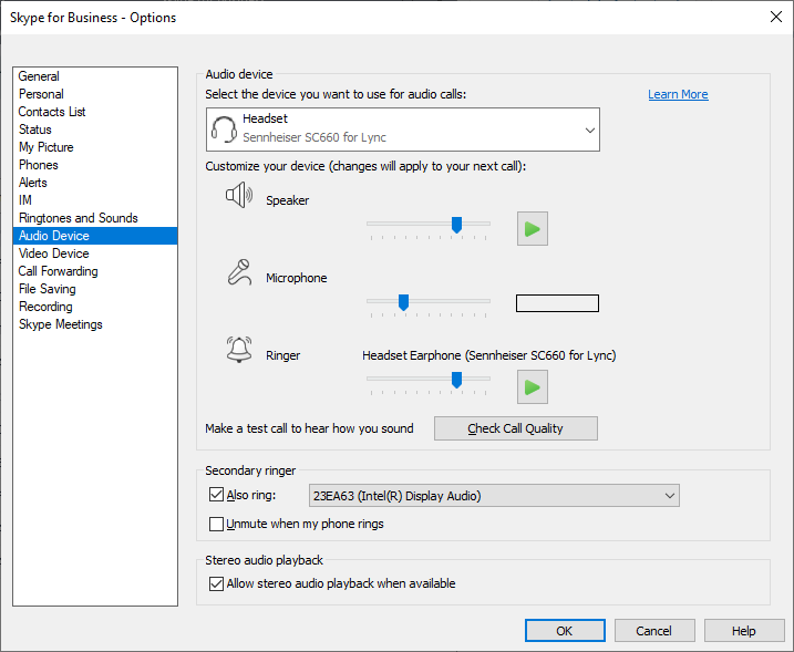 Screen capture of selecting audio devices