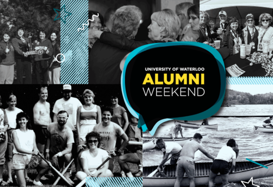 Collage of photos of University of Waterloo, Faculty of Health Alumni with University of Waterloo Alumni Weekend text.