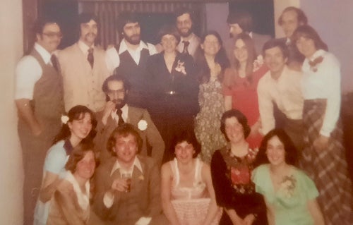 Group photo of university aged students in 1970s.
