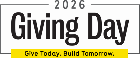 Give today, build tomorrow Giving Day wordmark.