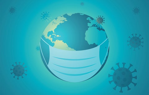 Illustration of the earth wearing a surgical mask.