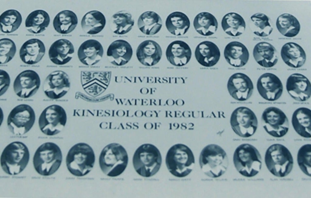 Class composite of graduation photos from 1980s.
