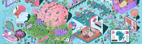 Illustrated collage of showing multiple aspects and determinants of health.