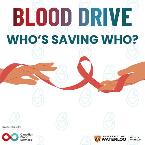 The blood drive title with the associated logos 