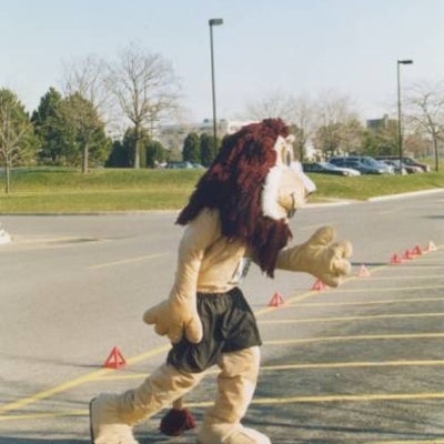 A lion mascot posing a running action