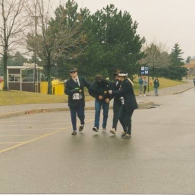 Participants dressed as police and criminal for the race walking.