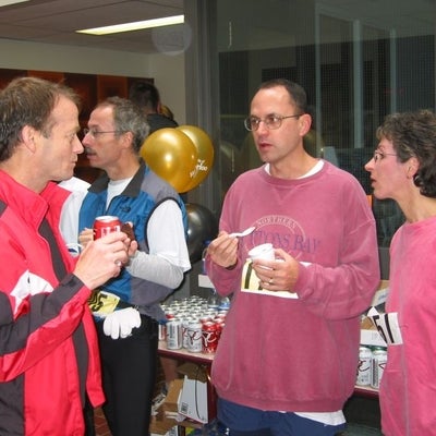 Participants of the race having food and drinks after the race