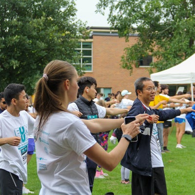 Participants stretching before run 