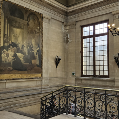 Medical School of Paris, the view of the staircase after a group visit to the museum inside the medical school