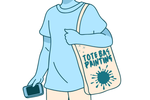 graphic of person holding tote bag