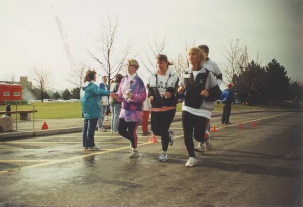 A group of females running together