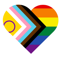 Heart graphic with the 2SLGBTQ+ flag
