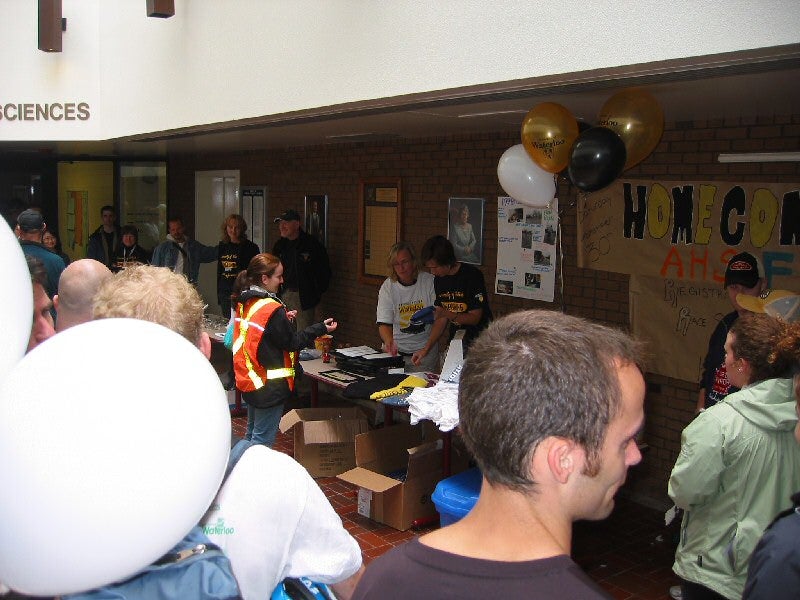 A group selling merchandise at Applied Health Sciences building