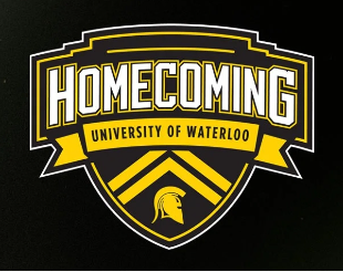 University of Waterloo crest with the word Homecoming above it.