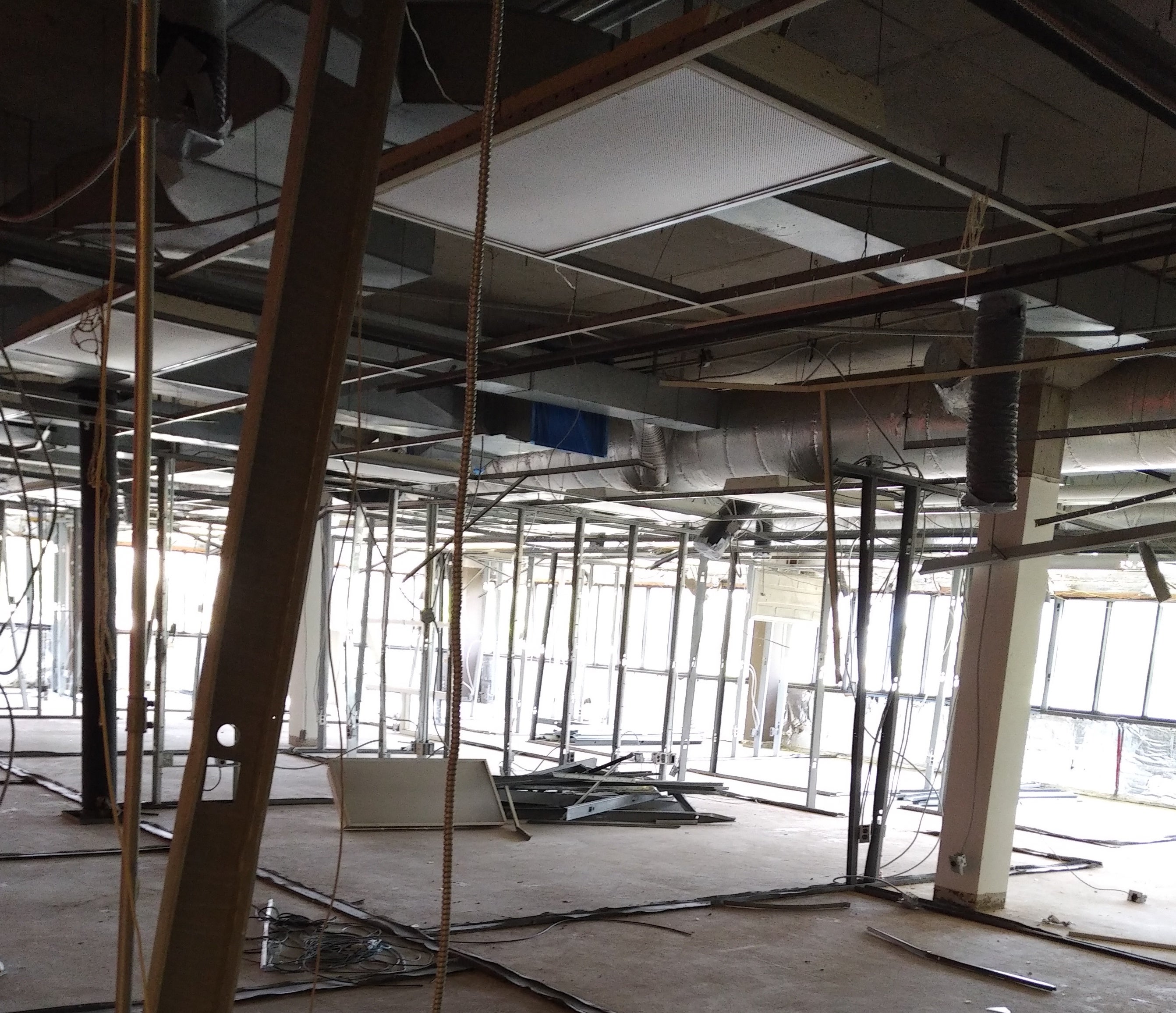 Construction zone with walls removed on second floor of BMH