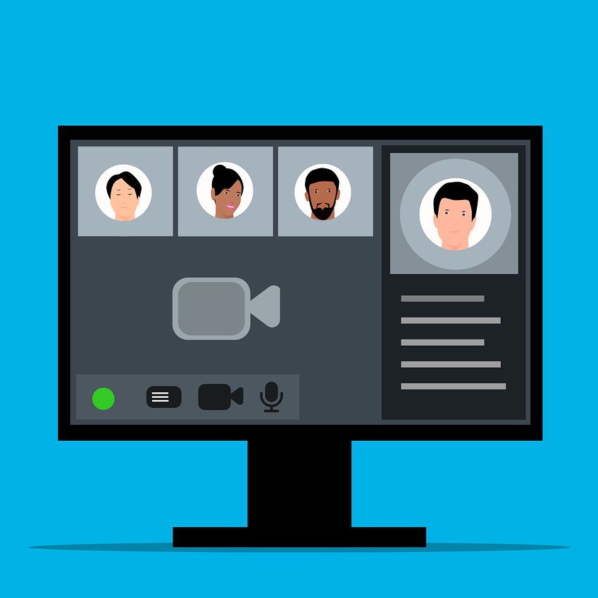Stylized monitor with zoom call illustration