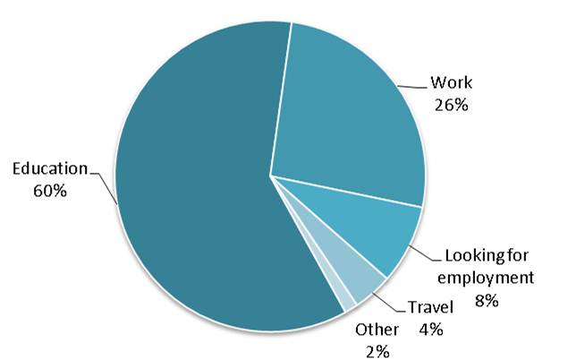 pie chart showing pursuits of Health Studies grads one year after graduation